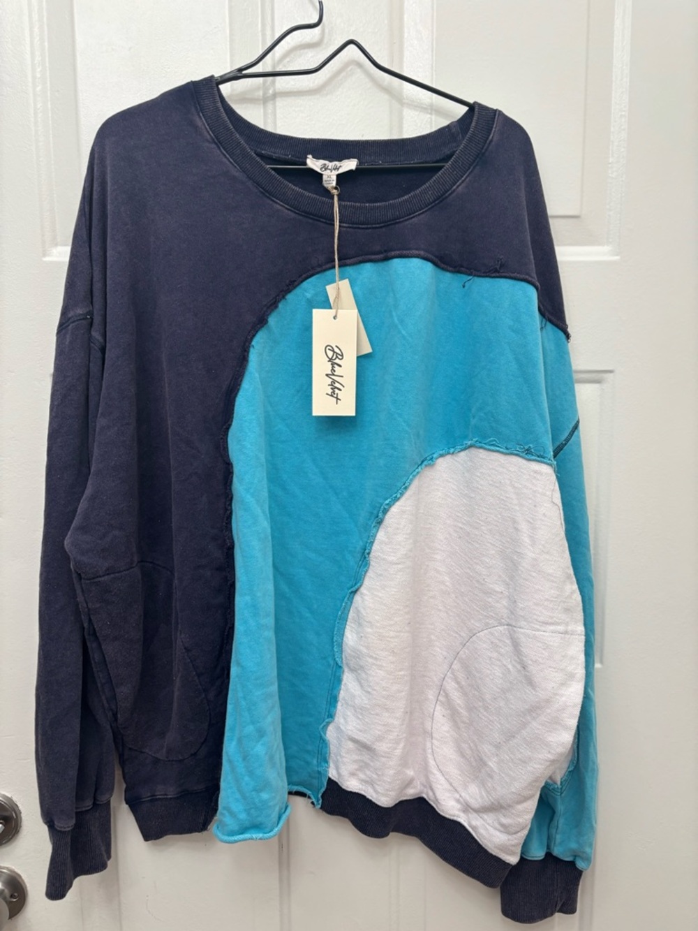 NWT Blue Velvet Bellyart Colorblock Crewneck Sweater - Navy, Teal & White